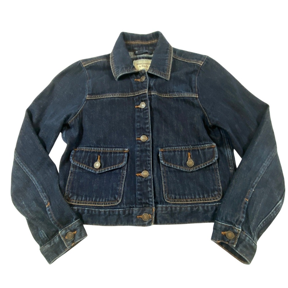 Abercrombie & Fitch Womens Classic Dark Wash‎ Cotton Denim Trucker Jacket Large